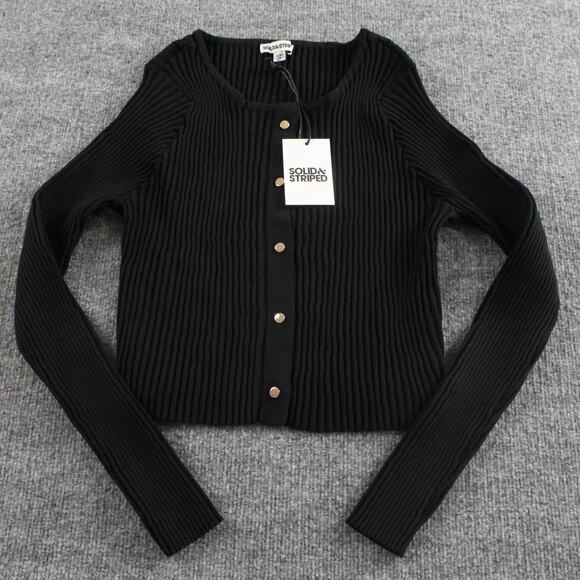 Solid Striped Sweater Womens XL The Fleur Cardigan Black Ribbed Minimalist Chic - Picture 3 of 10